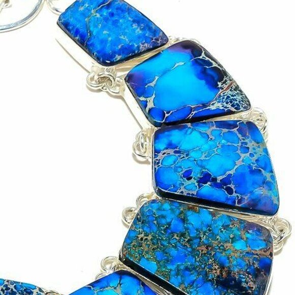 NEW - Blue Sea Sediment Jaspar Stone Sterling Necklace - Picture 3 of 6